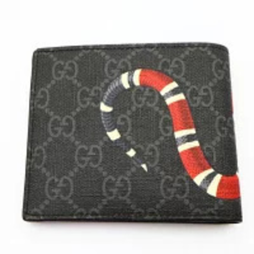 Gucci Bi fold Wallet Snake GG Supreme Black Gray h - Picture 2 of 11